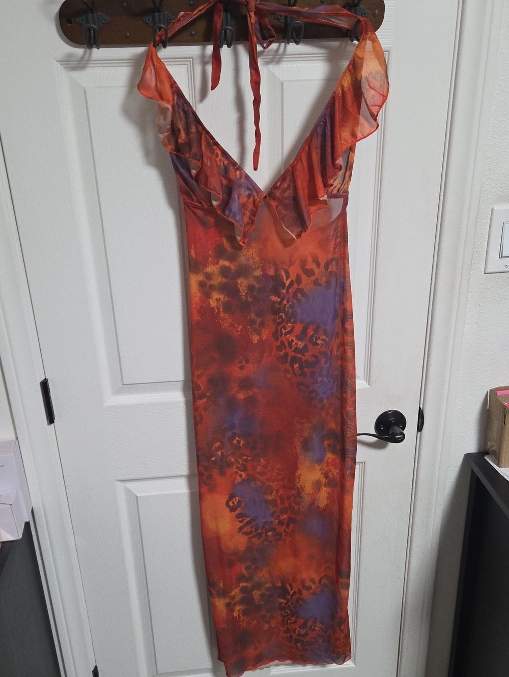 Women's Orange Tie-Dye Halter Slip Dress